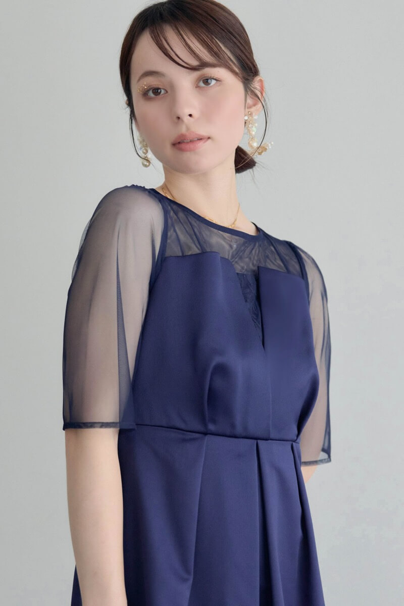ネイビーのシアーチュールビスチェドレスの商品画像1