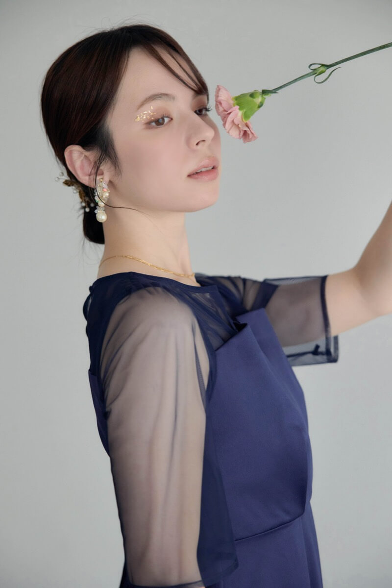 ネイビーのシアーチュールビスチェドレスの商品画像11