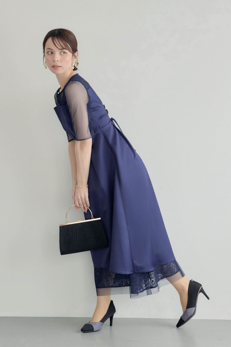 ネイビーのシアーチュールビスチェドレスの商品画像12