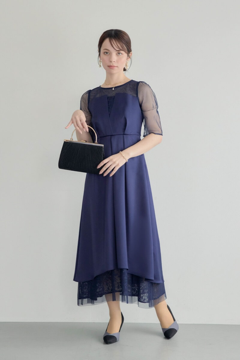 ネイビーのシアーチュールビスチェドレスの商品画像13