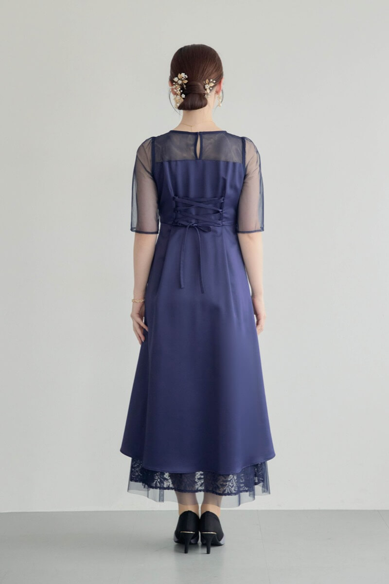 ネイビーのシアーチュールビスチェドレスの商品画像4