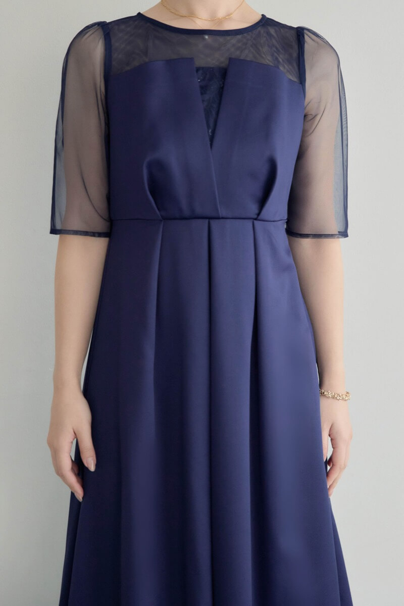 ネイビーのシアーチュールビスチェドレスの商品画像5
