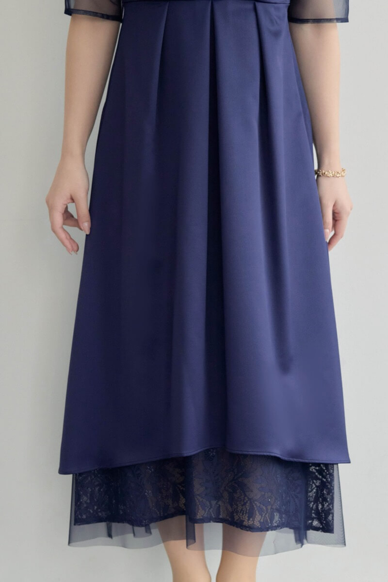 ネイビーのシアーチュールビスチェドレスの商品画像7