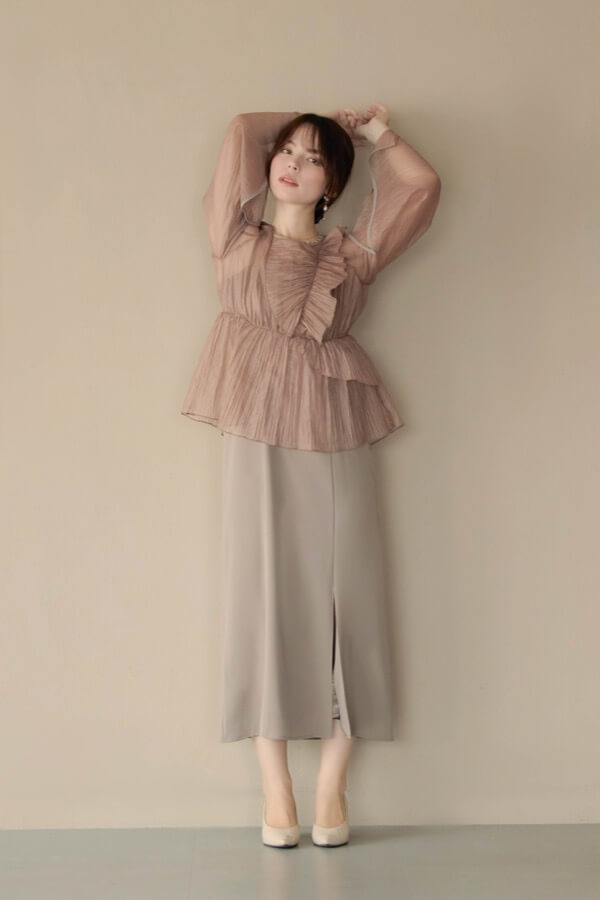 アッシュブラウンのフリルトップス付きドレス | select shop | M | A-3054
