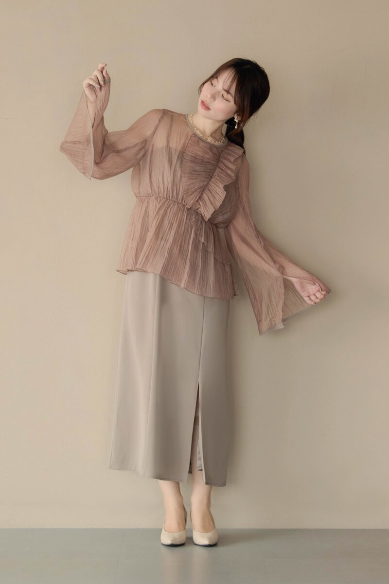 アッシュブラウンのフリルトップス付きドレスの商品画像13