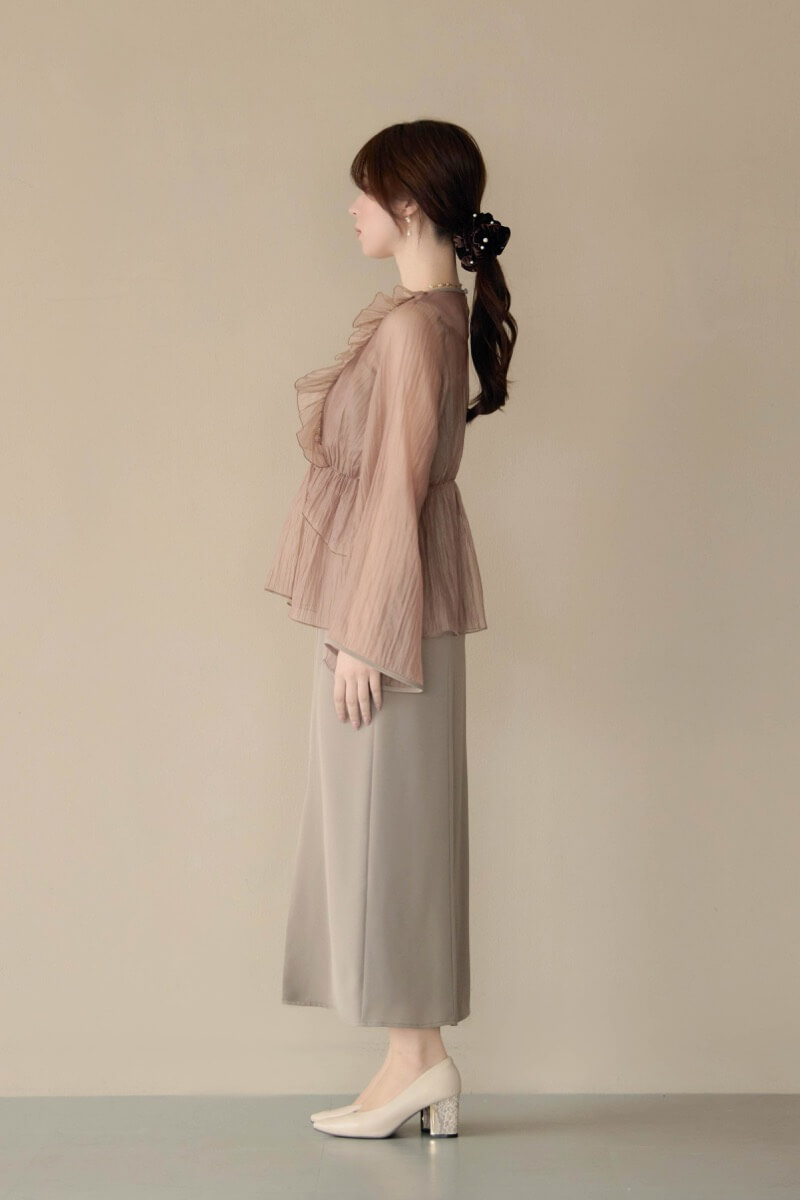 アッシュブラウンのフリルトップス付きドレスの商品画像3