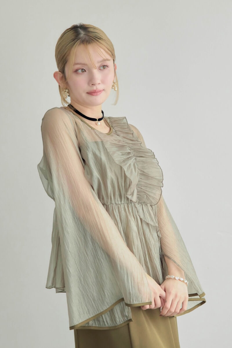 カーキのフリルトップス付きドレスの商品画像13