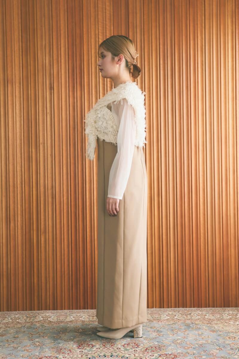 ベージュのフリンジグリッターノットドレスの商品画像3