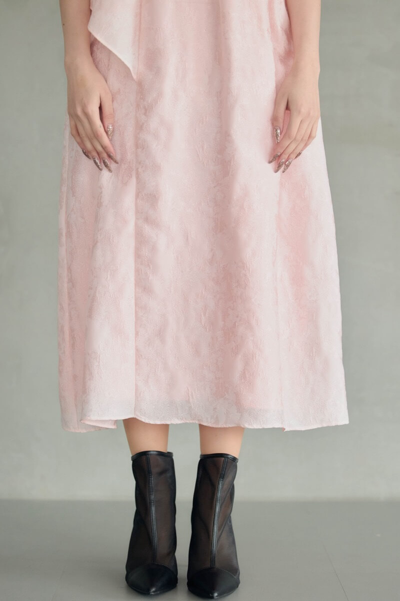 ピンクのバブルスリーブジャガードドレスの商品画像7