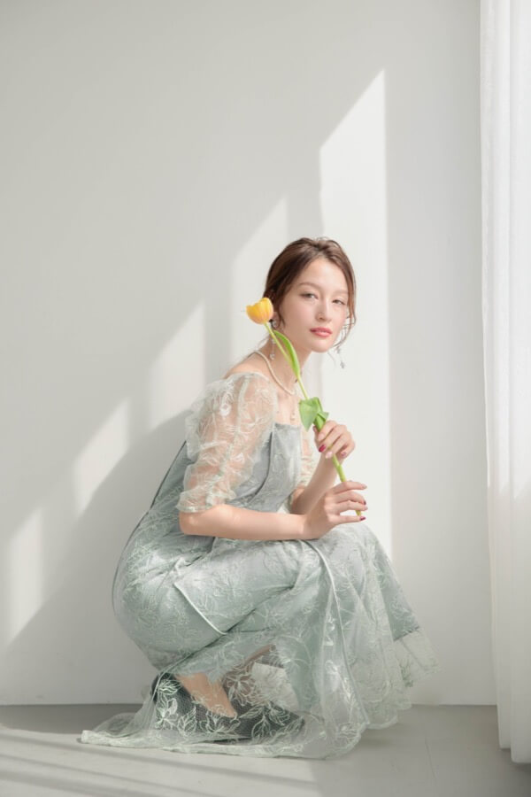 ミントのウェーブパイピングフレアドレス | ANDRESD | M | A-3104