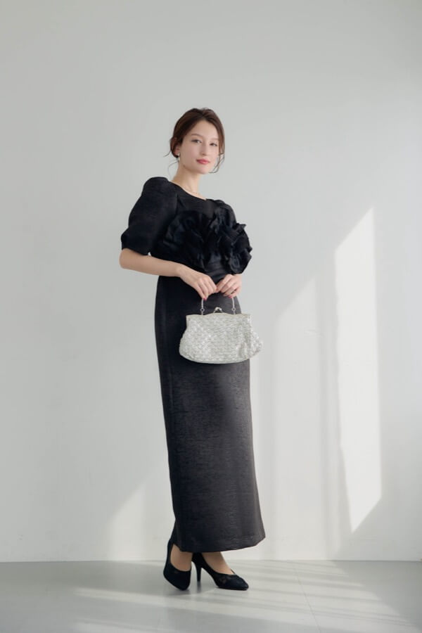 ブラックのフリルビスチェジャガードドレス | LE' RURE | M | A-3107