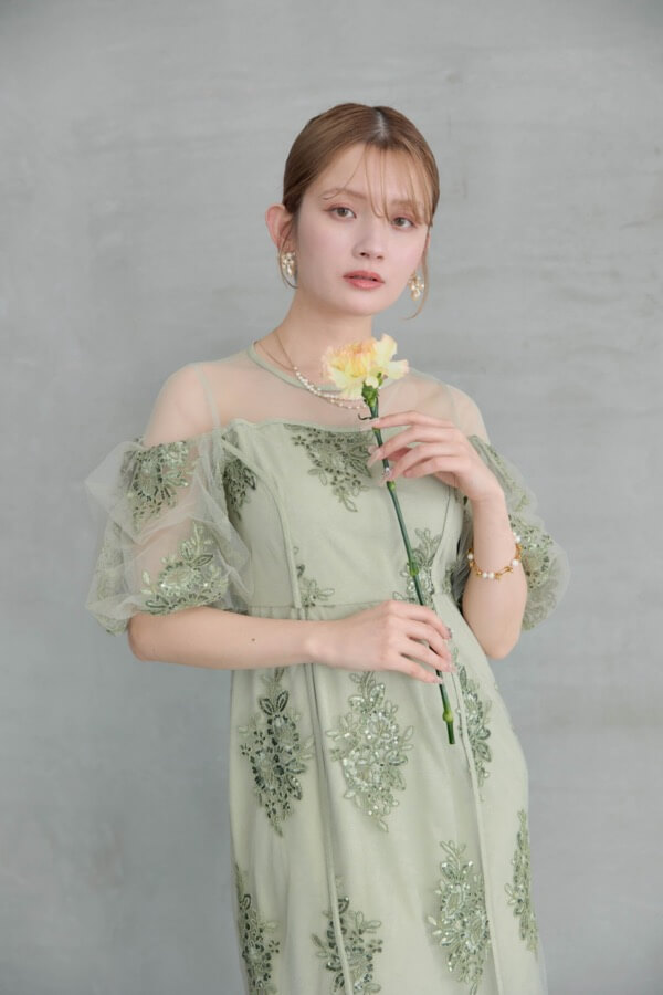 グリーンのエンブロイダードシアードレス | et.UNiVER | M | A-3110