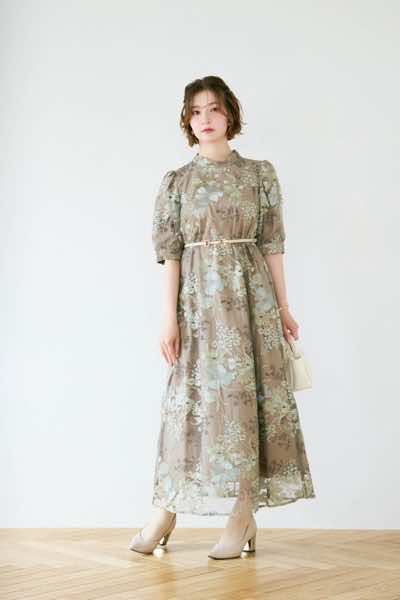 グリーンのバルーンスリーブエンブロイダリードレス | select shop | M～マタニティ | A-3137
